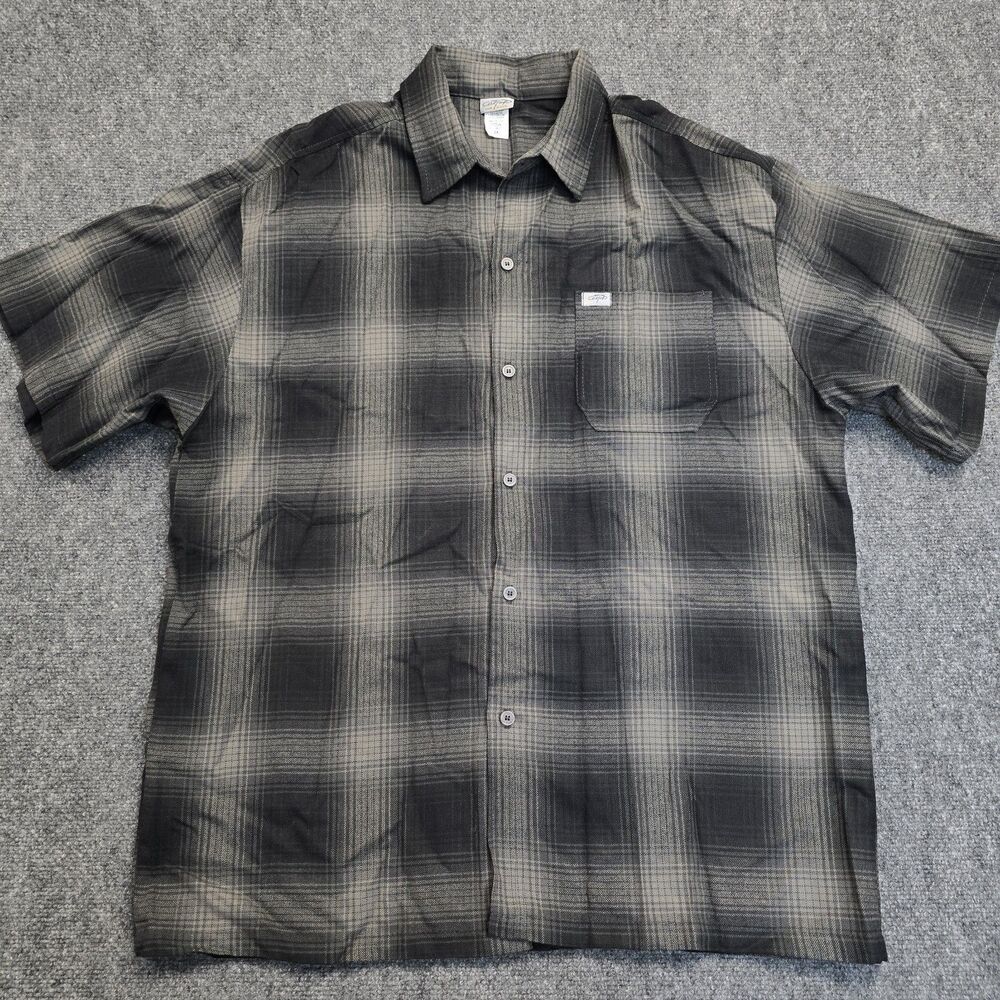 Vintage CalTop Shirt 2XL Shadow Plaid USA Made Flannel Short Sleeve Gray Black